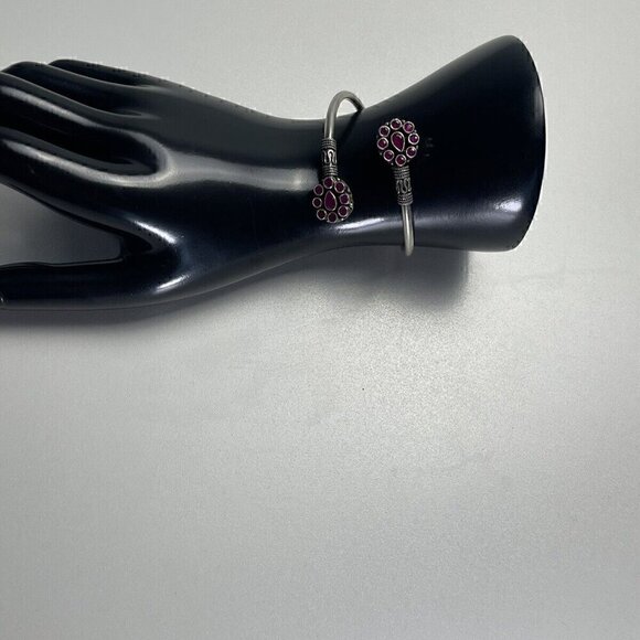 NATIVE AMERICAN 925 STERLING SILVER Navajo Stamped BRACELET Pink/Ruby - Picture 5 of 10